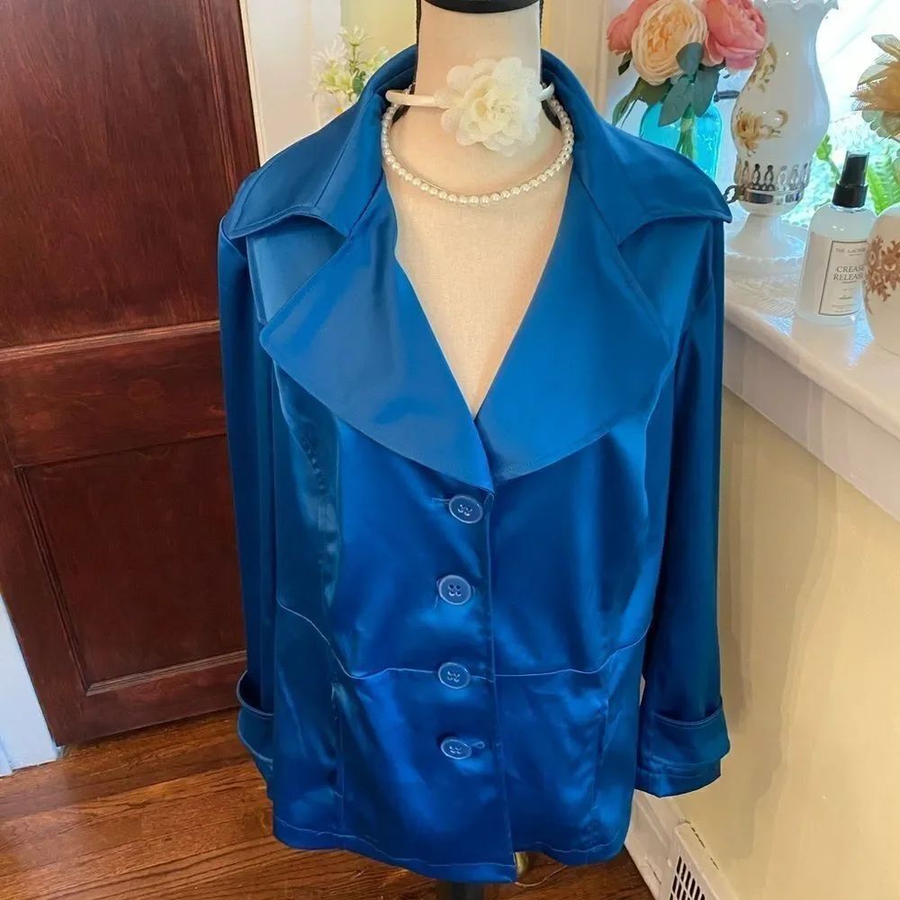 Lane Bryant *Sapphire* Blue Satin Silky Feel Jacket Sz 20 EUC